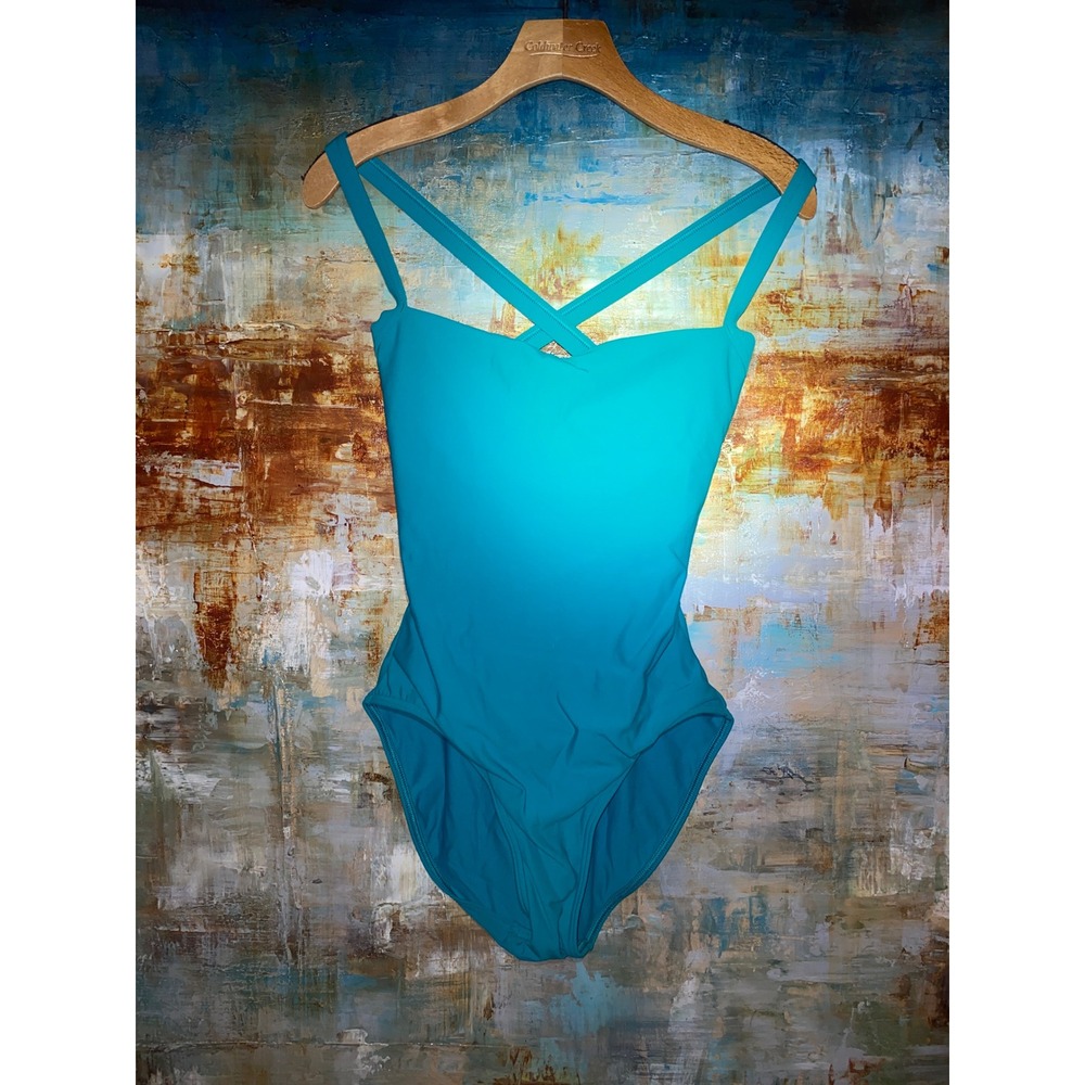 Calvin Klein Womens Turquoise Blue Cross Strap Open Back One Piece Swimsuit 10